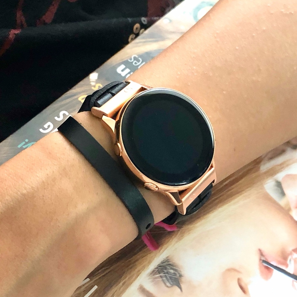 Black Leather Rose Gold Band for Galaxy Watch 42mm